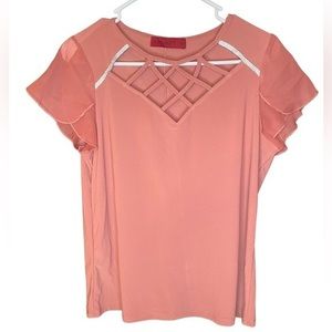 Blush pink rhinestone webbing detailed neckline blouse women’s size medium